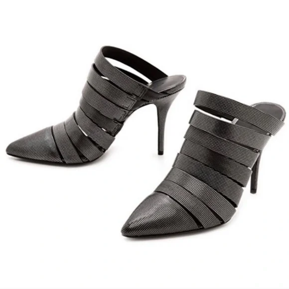 Alexander Wang Black and Silver Mules - Picture 1 of 6